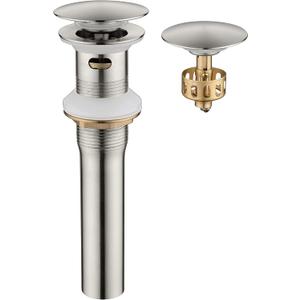 Pop up Sink Drain Stopper with Overflow Brushed Nickel for Bathroom Vessel Vanity Sink Art BasinBig Cap Sink Drain with Overflow, Metal Pop-up Drain Strainer with Detachable Basket Stopper