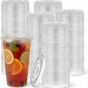 200 Clear Flat Lids Plastic Disposable PET Cup Lids with Straw Slot Fits Fits 16 oz, 20 oz, 24 oz Cups for Cold Brew, Coffee, Beer, Ice Cream, Party Supplies