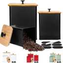 Kitchen Canisters Set of 3, Metal Flour Sugar Storage Containers with Airtight Lids-Canisters Sets for Kitchen with Customizable Chalkboard Labels & Marker Pen-Spice, Coffee Storage Jars(Black)