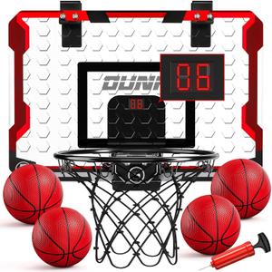 TEMI Basketball Hoop Indoor, Mini Basketball Hoop with 4 Balls & Electronic Scoreboard, Over the Door Basketball Hoop, Basketball Toys for Boys Girls Age 5 6 7 8 9 10 11 12 - Kids & Teens Gift Ideas