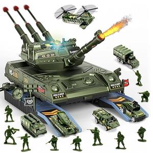 Army Tank Toys for Boys 3 4 5 6 7 8 Years Old, Military Toys Playset with 6 Mini DieCast Cars Helicopter & 10 Army Men Toy Soldiers, Kids Christmas Birthday Gifts Present for Boys Age 3+
