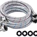 6FT Premium Stainless Steel Washer Hoses with 90 Degree Elbow No-lead Burst-Proof 3/4" NPT Connection Hot & Cold Water Inlet Supply Lines for Washer - 2 Pack by Fetechmate
