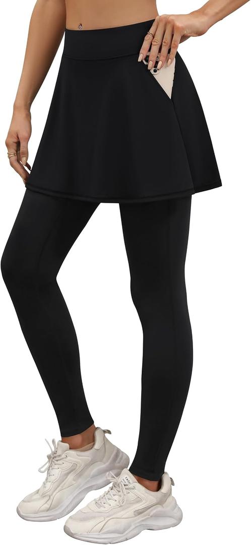 LouKeith Skirted Leggings for Women Athletic Skirt with Leggings Tennis Skirt Yoga Running Golf Skirts with 4 Pockets (Black, XL)