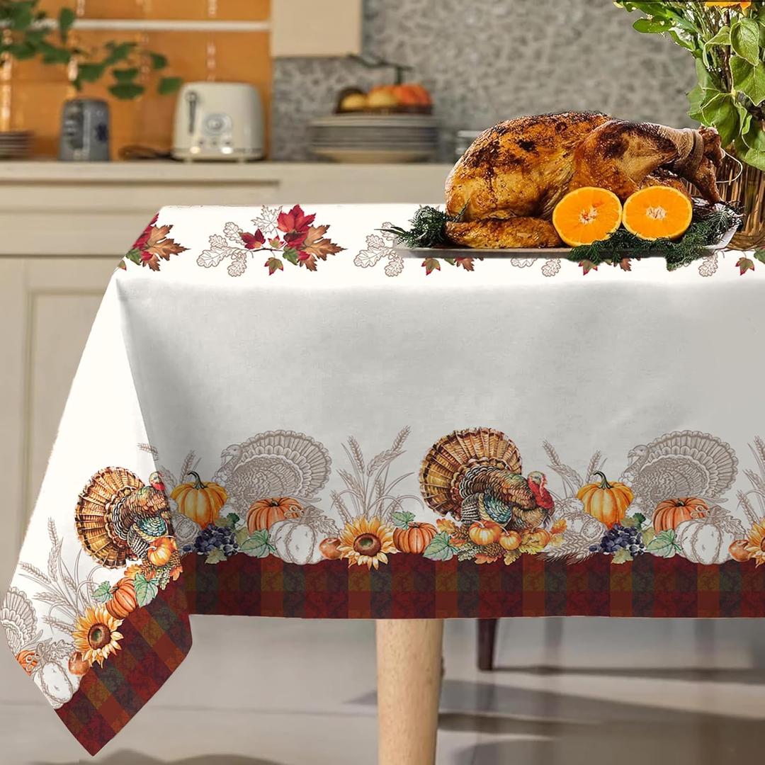 Maple Leaves Table Cover - Rectangle Fall Tablecloth 60" x 120", Thanksgiving Decorations With Pumpkin and Turkey, Perfect for Family Gatherings and Picnics