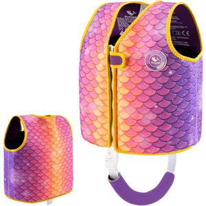 Pottwal Swim Vest for Kids - Swim Jacket for 1-2 Years (24-33LBS) - Buoyancy Aid Made of Neoprene & EPE - with Adjustable Crotch Strap (Small, 8 Pockets - Purple Mermaid Scales)