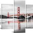 iHAPPYWALL 5 Pieces Black And White Canvas Wall Art Golden Gate Bridge San Francisco California Landscape Picture Printed for Living Room Home Decor Ready to Hang, 5Panel