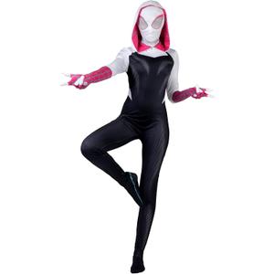 MARVEL Spider-Gwen Official Adult Zentai Halloween Costume - Hooded Spandex Jumpsuit with Printed Design and Pull On Mask, XL