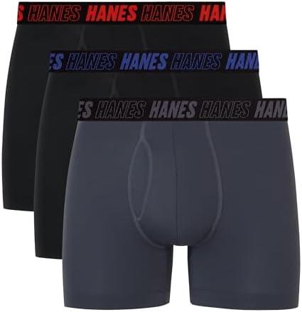 Hanes mens Moves Performance Boxer Brief, Total Support Pouch, Regular, Trunk, and Long Leg, 3-pack Large