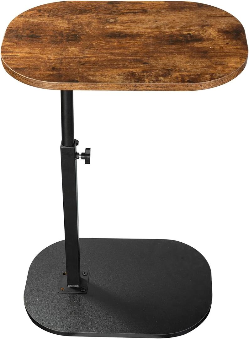 Side Table TV Tray for Couch,Height Adjustable 360° Swivel C Shaped End Table for Small Spaces,Bedside Bathroom Living Room (Vintage Brown), One Size