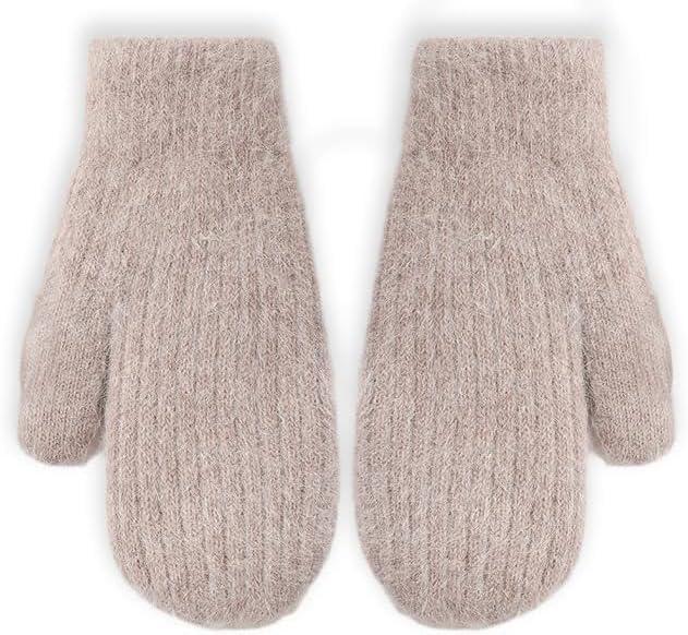 INOGIH Winter Warm Mittens Cold Weather Gloves for Women - Soft lining Thick Crochet Cable Knit Gloves (One Size, Bean Paste Color)