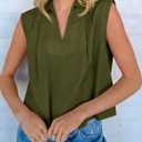 Tankaneo Womens Summer V Neck Tank Tops Collared Sleeveless Shirts Trendy Casual Loose Fit Blouse (Green, S)