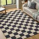 Washable Rug 5x7 Checkered Rug, Black and White Area Rug, Boho Large Rugs for Living Room, Low Pile Lightweight Indoor Carpet with Non-Slip Backing for Bedroom Classroom Playroom Kids