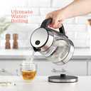 Speed-Boil Electric Kettle For Coffee & Tea - 1.7L Water Boiler 1500W, Borosilicate Glass, Easy Clean Wide Opening, Auto Shut-Off, Cool Touch Handle, LED Light. 360 Rotation, Boil Dry Protection (Black)