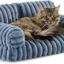 Hollypet Fluffy Dog Cat Bed Pet Couch Beds Plush Soft Warming Washable Puppy Bed for Small Medium Dogs and Large Cats, Haze Blue, 24" L x 18" W x 10" Th