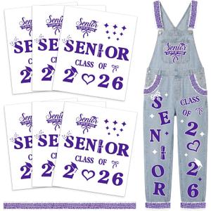 Solsew 6 Sets Class of 2026 Iron on Transfers for Overalls, Senior 2026 Iron on Patches Heat Transfer Stickers for Class Group Graduation Party Bib Pants Jeans Decorations(Purple)