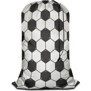 Swono Football Texture Laundry Bags with Locking Drawstring Closure for Travel, Home, Camping and Gym The Model With Black White Soccer 28" x 40", Oxford Cloth