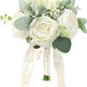 Wedding Bouquets for Bride Bridesmaid 8.5 Inch Ivory White Artificial Roses Flowers Bridal Bouquets for Bride Wedding Marriage Proposal Party Church Decoration