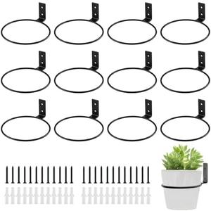 KvyusFlourish 12-Pack 6 Inch Flower Pot Holder Ring Hanging Plant Holder Wall Mount Metal Plant Hangers Indoor Outdoor Planter Hooks Brackets for Patio, Garden, Home, Matte Black