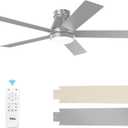 TCL 52" Ceiling Fan with Lights, Silver Flush Mount, 5 Blade Low Profile, 6 Speeds DC Reversible, Dimmable, Modern for Bedroom, Living Room and Garage