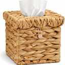 Wicker Tissue Box Cover with Scalloped Lid 6 x 6 x 6 Inch Square Rattan Tissue Box Holder with Turn Over Top for Facial Napkins Boho Decorative Boxes on Table and Bathroom