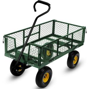 Steel Garden Cart, 2-in-1 Heavy Duty Utility Wagon 900 LBS Capacity Carts with Removable Mesh Sides to Convert into Flatbed, 240 U-Turn 10" Pneumatic Tires Garden Wagon for Lawn Camping Farm Yard