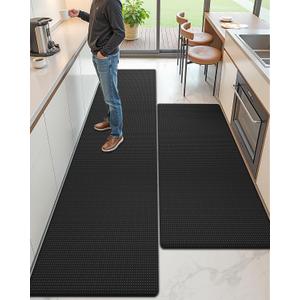 Color&Geometry Anti Fatigue Cushion Padded Kitchen Mat for Floor - 24x59+24x94,Easy Clean, Waterproof & Oil Proof, Anti Slip, Foam Rubber Runner Rug for Front Sink Comfort Standing, Black Set of 2
