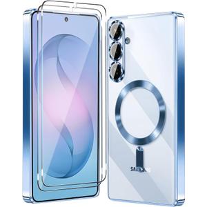 Magnetic Glossy Case for Samsung Galaxy S26, S26 Phone Case Clear Luxury with Screen Protector X2 & Camera Protector [Compatible with MagSafe],Shockproof Cover for Samsung S 26-Blue
