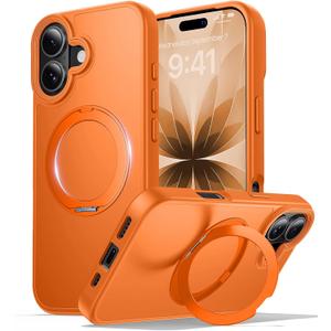 for iPhone 17 Case with Stand Orange, Fits MagSafe Ring, Military-Grade Drop Protection, Build in Kickstand,Slim Matte Finish Shockproof Phone Cover 6.3"