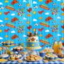 2 x Bupulo Toy Birthday Decorations, 2 Pack Toy Themed Birthday Party Backdrop 3.3 x 6.6ft Cartoon element Tinsel Foil Fringe Curtains Photo Booth Props, Perfect Toy Party Background for Kids
