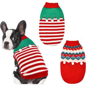 ShuRung 2PCS Puppy Christmas Sweater Cat Turtleneck Knitwear Xmas Elf Outfits Dog Warm Clothes Sweater for Kitties Puppies XXL