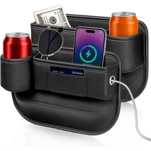 Kwak's Car Seat Gap Filler Organizer (2PC)  Fits 0.2"-1.2" Gap Premium Leather Car Console Organizer for Phone/Keys  Universal Front Seat Organizer for Car SUV Truck (Black)