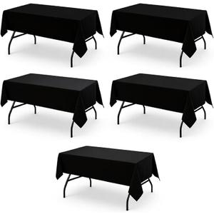 Tablecloths for Rectangle Tables, 54 x 108 Inches, Resistant Polyester Fabric for 6 Foot Tables Covers for Parties, Events (5 Pack Black)