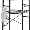 FurnitureR 4-Tier Over-The-Toilet Storage Shelf, Freestanding Bathroom Organizer with Adjustable Shelf & Basket, Space-Saving Rack Above Toilet, Rustic Brown