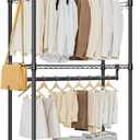 Heavy Duty Rolling Garment Rack 3 Tiers Adjustable Wire Shelving Clothes Rack with 2 Rods and Side Hooks,Storage Closet Clothing Rack with Wheels Black 15.7" D x 29.5" W x 74.5" H