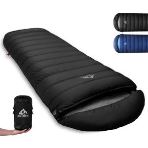 Down Sleeping Bag for Adults. 680FP Ultralight Portable, Backpacking Sleeping Bag for Hiking, Camping, Mountaineering, expeditions and Backpacking. with Compression Sack (Black 10F, XL)