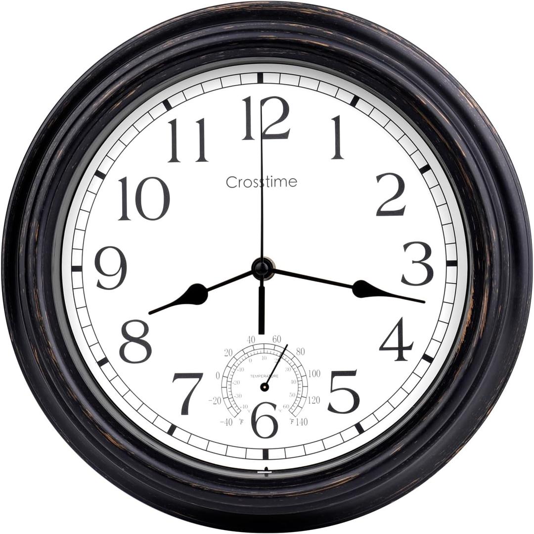 16 Inch Large Outdoor Clock Waterproof with Thermometer Retro Wall Clocks for Patio Pool Garden Home,Bronze (16" Bronze)
