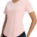 baleaf Womens Sun Shirt Short Sleeve Lightweight Quick Dry UPF 50+ V Neck Loose Fit Workout Top Running Hiking Travel (Pink, S)