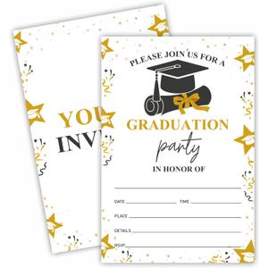 2 x 2025 graduation party invitations - 20 Graduation Invitation Letters with Envelopes, Star Bachelor Hat Fill in style invitation card, For university and masters Grad Party celebrate Supplies - A06