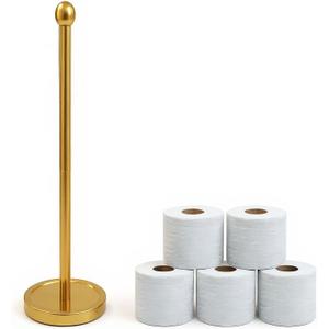 Toilet Paper Holder Stand for Max 5 Paper Rolls, Freestanding TP Holder, Roll Holder Storage, Stainless Steel - Gold