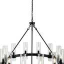 MAYNA 36" Wagon Wheel Chandelier with Clear Glass Shades, 12-Light Modern Farmhouse Round Pendant Light Fixture, Matte Black Large Industrial Ceiling Chandelier for Dining Room, Living Room