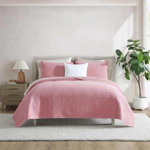 Nautica - King Quilt Set, Soft & Reversible Cotton Bedding with a Smooth Finish, 3 Piece Coastal Bed Set with Matching Pillowcases (Seashore Stitch Pink)