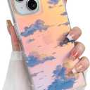 Cute Case for iPhone 13 Case for Women Girls with Iridescent Cloud Pattern Design, Aesthetic Trendy Girly Matte Glitter Sparkly Rainbow Rectangle Protective Phone Cover, Sun Set Sky