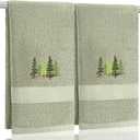 2 Pcs Forest Hand Towels Gray Green Bathroom Decor 14x29 Inch Embroidered 100% Cotton Soft Absorbent Nature Scene Decorative Hand Towels for Bathroom Kitchen