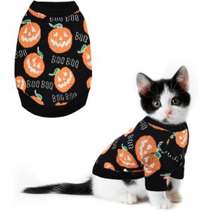 Pet Puppy Dog Halloween Sweater Cat Pumpkin Knitwear Clothes Costume with Cute Boo Pattern Halloween Sweater Coat for Kittens Small Dogs Cats M