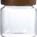 13.5 fl oz/400 ml Glass Jar with Airtight Wooden Screw Top Lid, Clear Stackable Food Storage Canister, Small Cute Decorative Glass Container for Coffee, Candy, Cookie, Sugar, Oatmeal, Salt