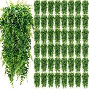 Geosar 48 Pcs Artificial Hanging Plants 32 Inch Hanging Boston Ferns Plastic Fake Plants for Wall Room Garden Wedding Garland Indoor Outdoor Decoration, No Basket