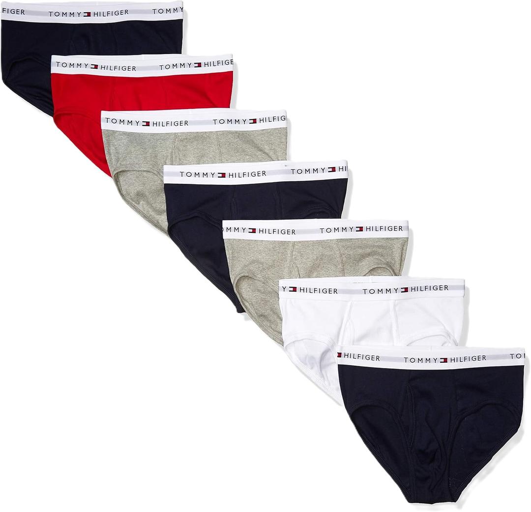 Tommy Hilfiger Men's Underwear Cotton Classics Megapack Brief -(3 Navy, 2 Grey Heather,1 Red, 1 White) 
XL