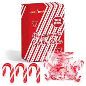 4E's Novelty 100 Pack Mini Candy Canes Bulk - Individually Wrapped, 2-Inch Mini Candy Canes, Classic Peppermint Flavor, for Christmas Treats and Christmas Bulk Stocking Stuffers, Perfect for Kids & Adults (EXP 07/25/27)