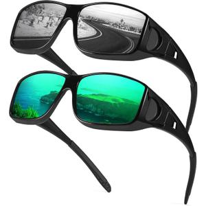 Myiaur Polarized Fit Over Glasses Sunglasses for Men Women, Trendy Wrap Around Sunglasses UV Protection for Driving (2 Pack)
