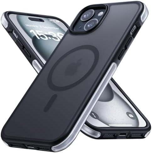 Pack of 2 Lamicall Magnetic Phone Case for iPhone 15 Plus for MagSafe - [18 FT Mil-Grade Drop Protection] Phone Case with Air Bumpers and Raised Edges, Shockproof Case for iPhone 15 Plus Phone Case, Black